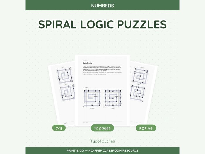 Spiral Logic Puzzles | 12 No-Prep Sheets
