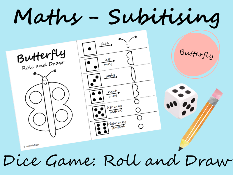 Maths - Subitising Game - Roll and Draw: Butterfly