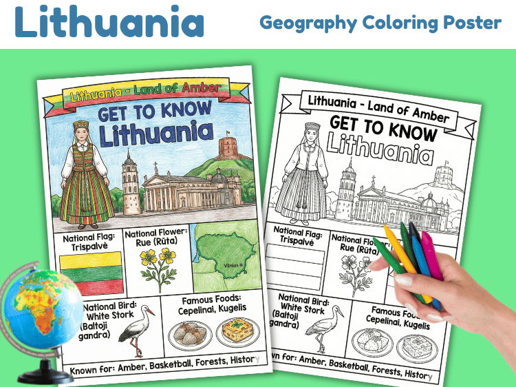 Lithuania Geography Coloring Poster | Country Facts for Kids