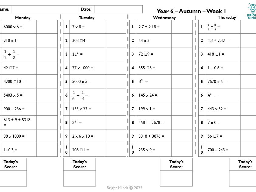 Fluency Fix – Year 6 Daily Arithmetic (36 Weeks of KS2 Maths Starters)