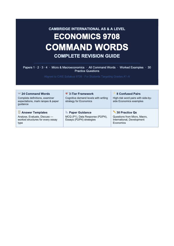 CIE AS & A level Economics 9708 Command Words Guide with 30 Paper ...