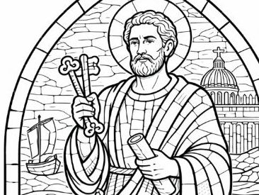 Stained Glass Saints- St Peter Colouring Page