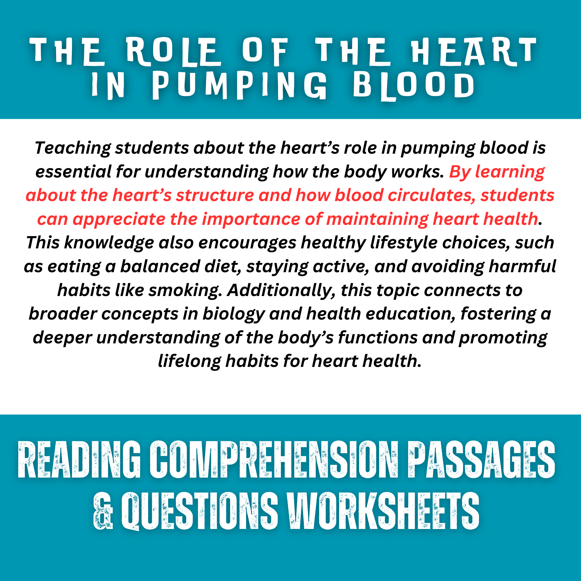 The Role of the Heart in Pumping Blood - Health Reading Worksheet ...