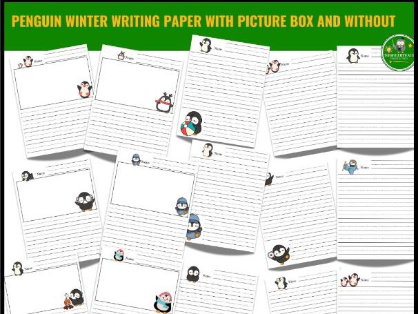 penguin  winter writing paper with Picture Box and Without