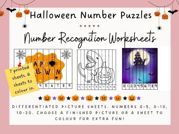 Halloween Number Puzzles for Early Years. Counting to 20. Differentiated sheets.