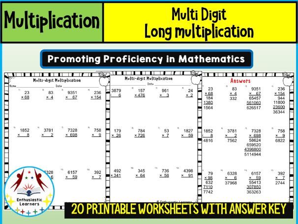 Multi-Digit Long Multiplication Worksheets Math Problems