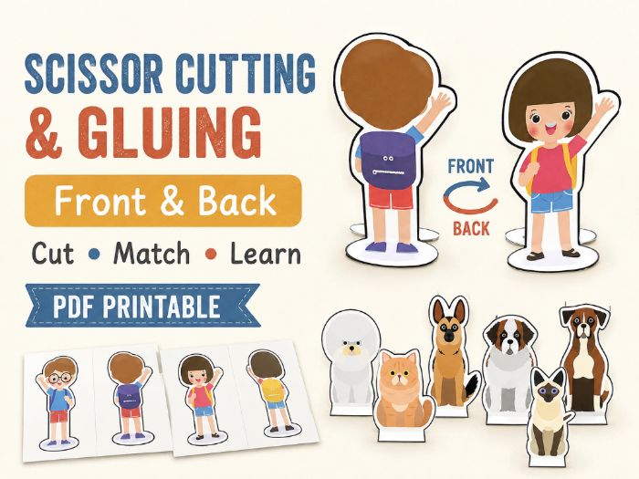 Scissor Cutting & Gluing – The Wonder of Front and Back | Cut, Match & Learn