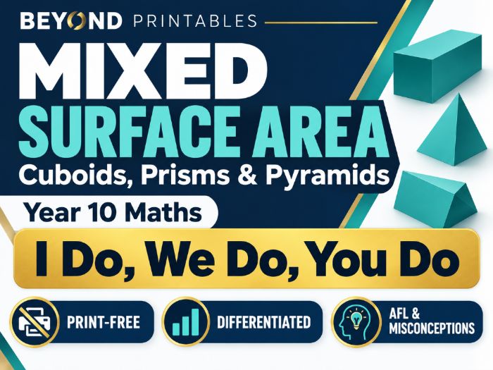 Mixed Surface Area of Cuboids, Prisms and Pyramids | I Do, We Do, You Do | Year 10 Maths print-free
