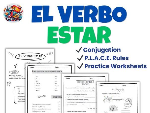 Spanish Verb ESTAR Worksheets A1-A2 | Beginner Grammar Practice Spanish 1 - 2