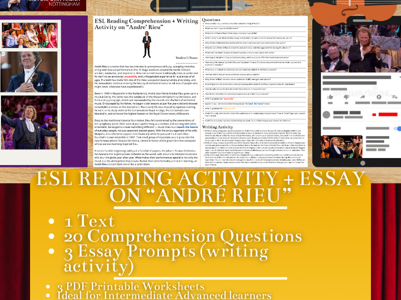 ESL Reading Comprehension + Writing Activity Worksheets - André Rieu