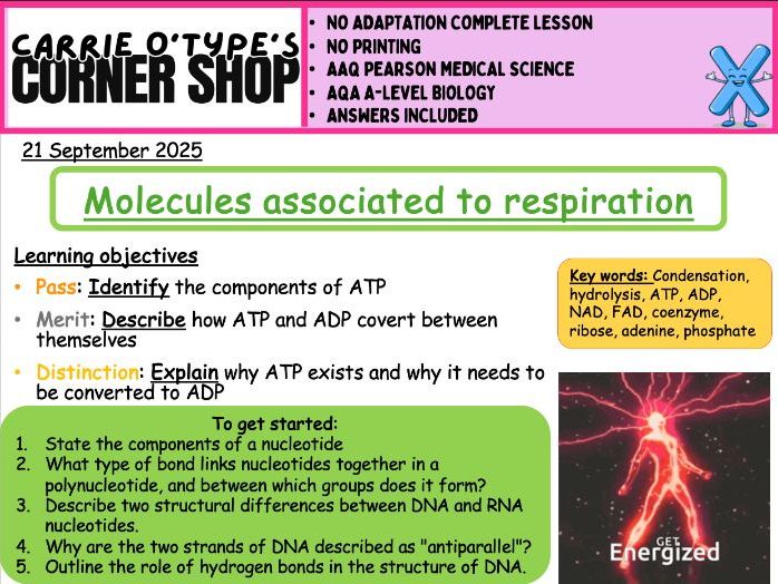 ATP and Coenzymes - AAQ Pearson Medical Science and A-Level Biology
