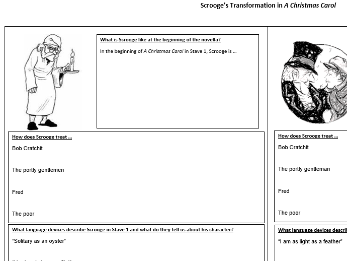 FREE GCSE English Lit - Scrooge's Transformation in A Christmas Carol - Worksheet