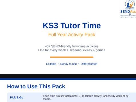 KS3 Tutor Time Full Year Pack – 48 SEND-Friendly Form Activities