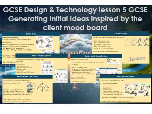 GCSE D&T NEA – Lesson 5  Generating Initial Ideas