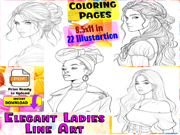 Elegant Ladies Line Art Coloring Pages
