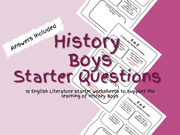 English Literature History Boys Starter Questions Worksheets PDF