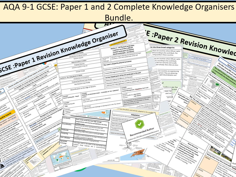 GCSE AQA Paper 1 and 2  Knowledge Organiser Revision Booklet Bundle.