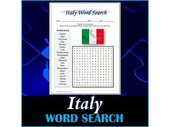 All About Italy Word Search Puzzle