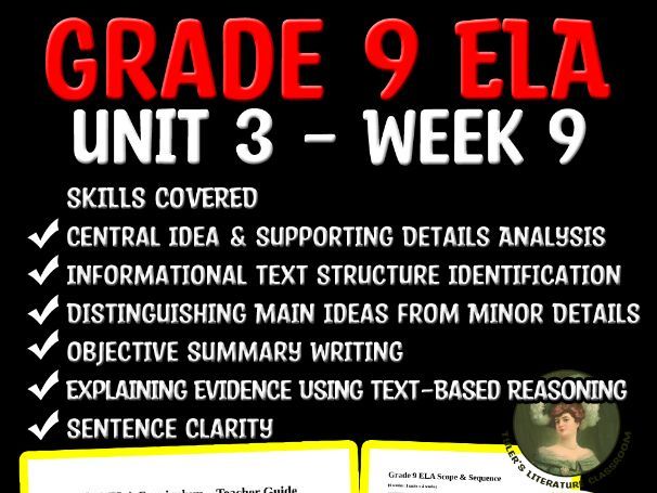 Grade 9 ELA Unit 3 Week 9 | Central Idea & Evidence in Informational Texts