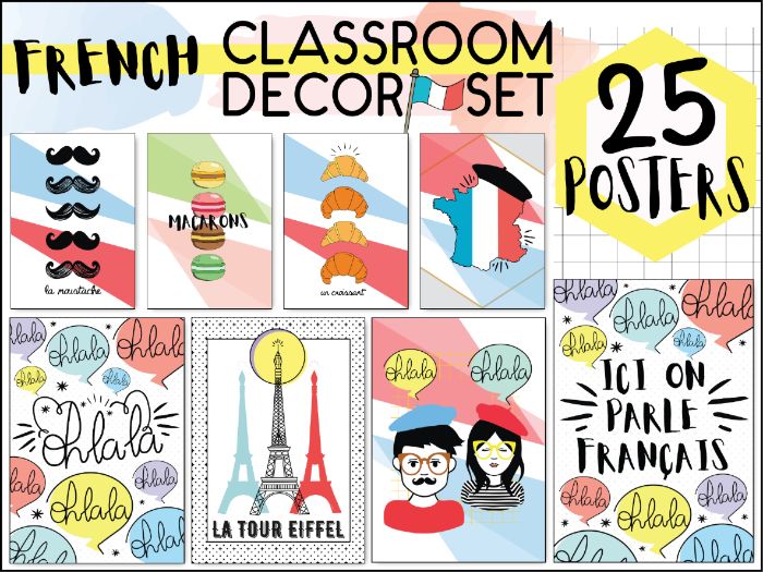 FRENCH CLASSROOM DECOR SET - 25 POSTERS - PRINTABLE DISPLAY