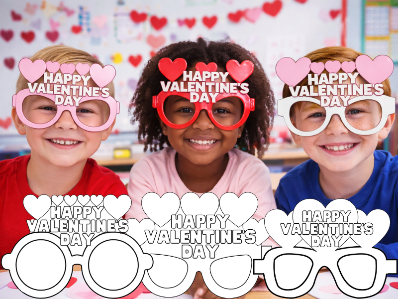 Valentine’s Day Coloring Glasses Craft | Printable Paper Eyewear | February Classroom Activity