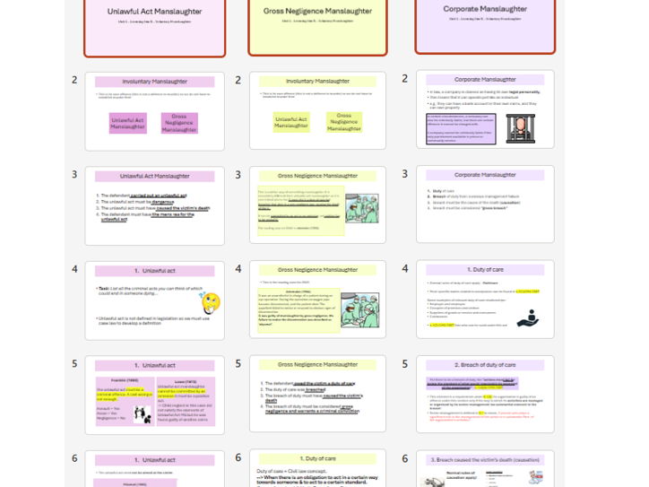 BTEC Law Unit 3 - Learning Aim B - Manslaughter PowerPoints and Booklet. Pearson examiner author