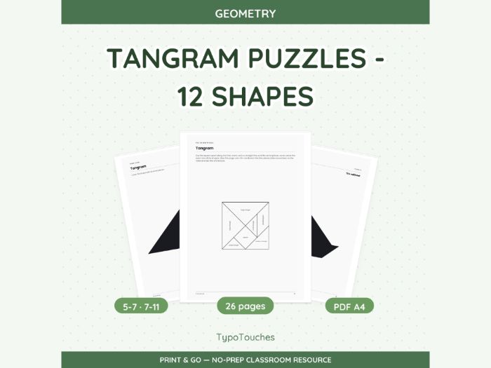 Tangram Puzzles - 12 Shapes | 26 Sheets