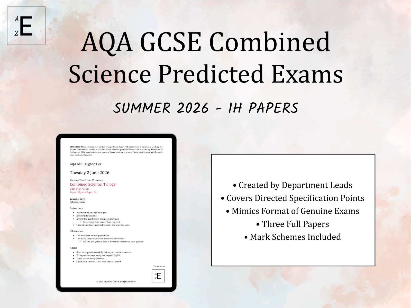 Summer 2026 AQA Combined Science Predicted Exams - 1H Papers