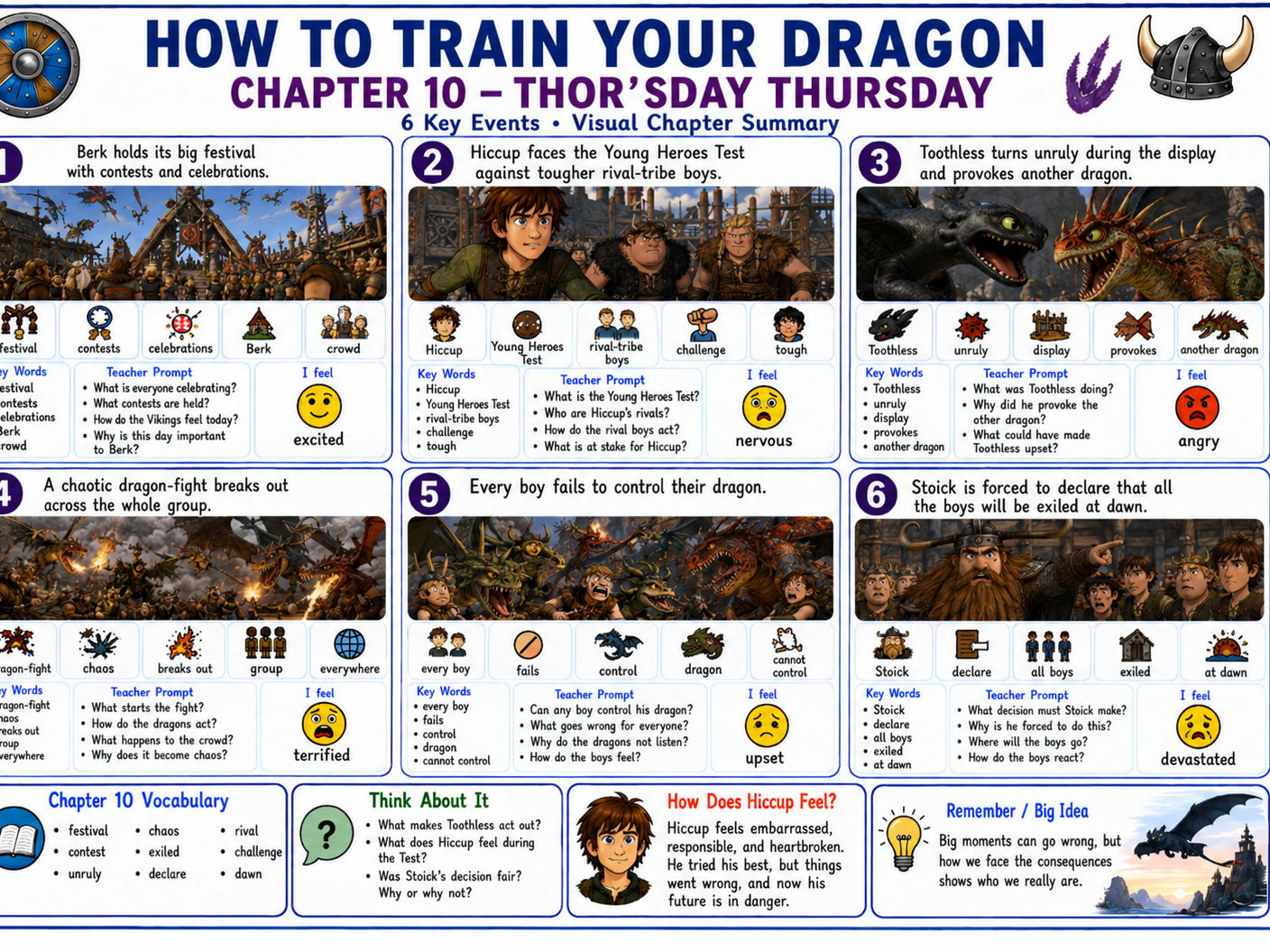 How to Train Your Dragon Chapters 6-10 Bundle | Visual Summaries & Worksheets | SEN, Lower Ability & KS3
