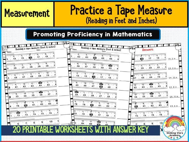 Reading a Tape Measure (in Feet & Inches) Worksheets | Measurement Practice Activities