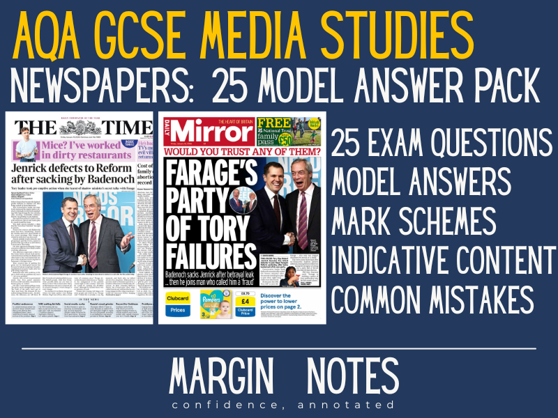 AQA GCSE Media Studies (8572) Newspapers Model Answers | The Times + Daily Mirror | 25 Exam Question
