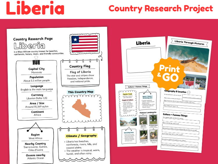 Liberia Country Research Project | Geography & Culture Worksheets
