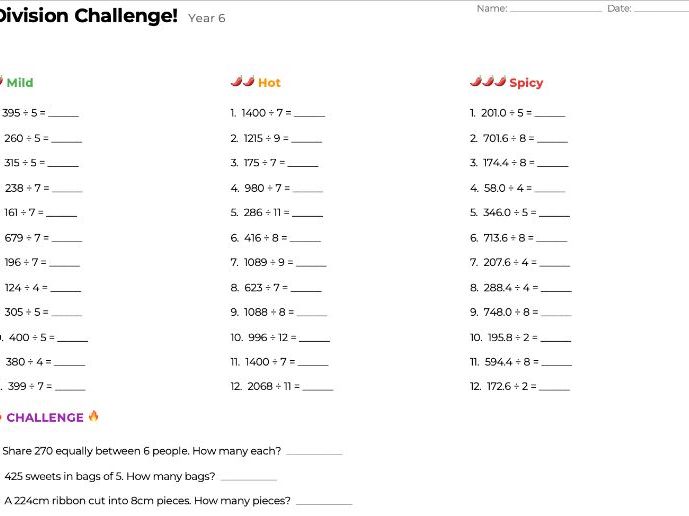 Year 6 Maths Challenge Pack - 4 Operations and Fractions - 20 Worksheets