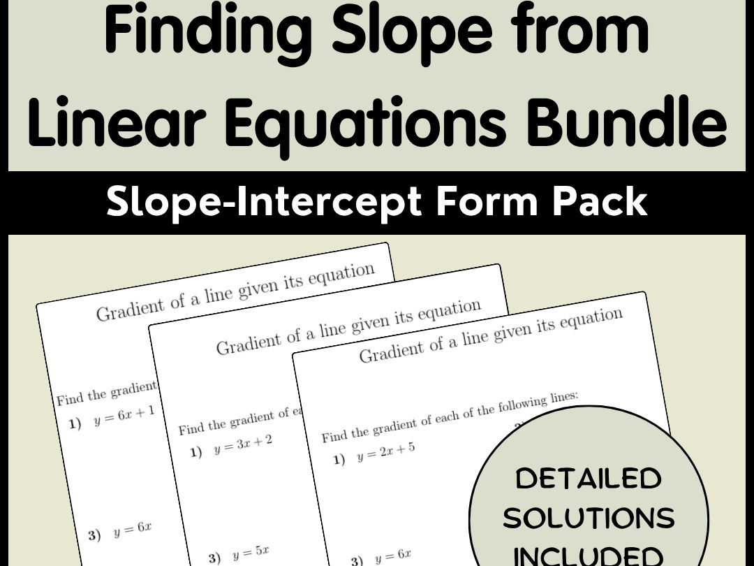 Finding Slope from Linear Equations Bundle | Slope-Intercept Form Pack