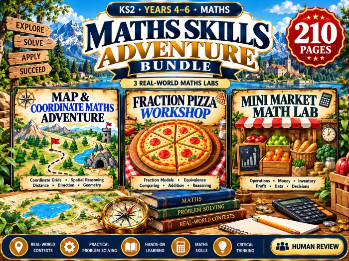KS2 Maths Skills Adventure Bundle | Fractions, Coordinates & Money | Years 4–6 | 210 Pages