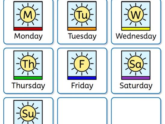 Days of the week widgits for everyday use in your classroom