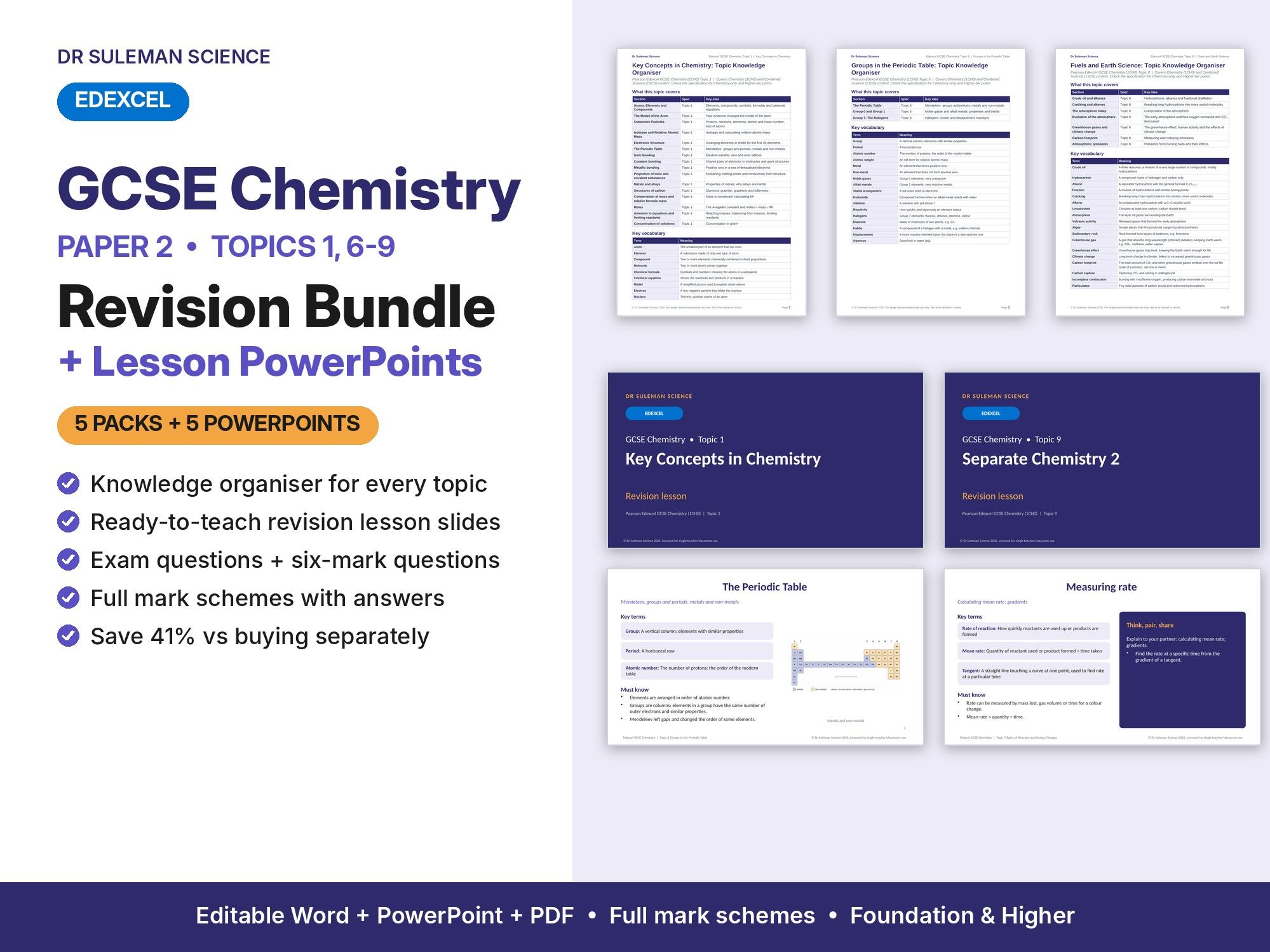 Edexcel GCSE Chemistry Paper 2 Revision Bundle + PowerPoints (Topics 1, 6-9)