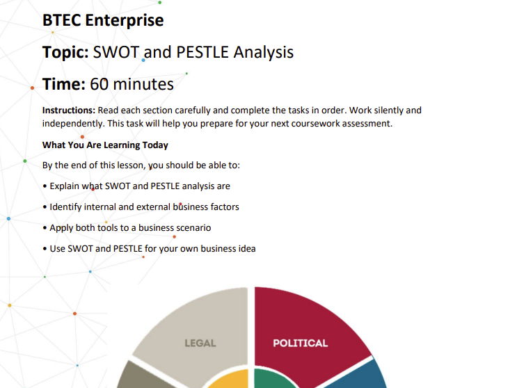 BTEC Enterprise SWOT & PESTLE workbook