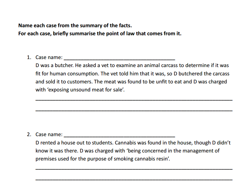 Strict liability - Name the case (AQA A-level law)