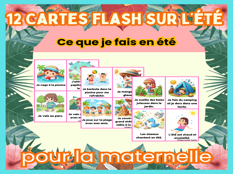 12 cartes flash sur l’été pour la maternelle