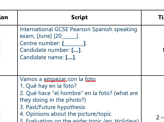 IGCSE Spanish Speaking Exam Script