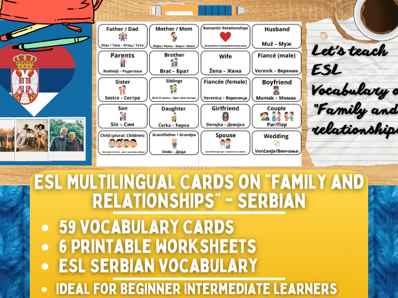 ESL Multilingual Vocabulary Flashcards - Family and Relationships - Serbian
