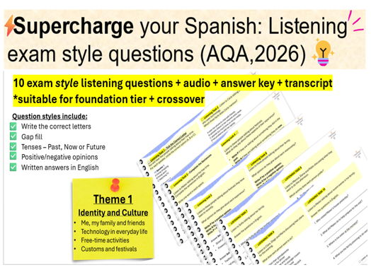 GCSE Spanish Revision: Listening Exam style questions+audio (AQA, 2026)