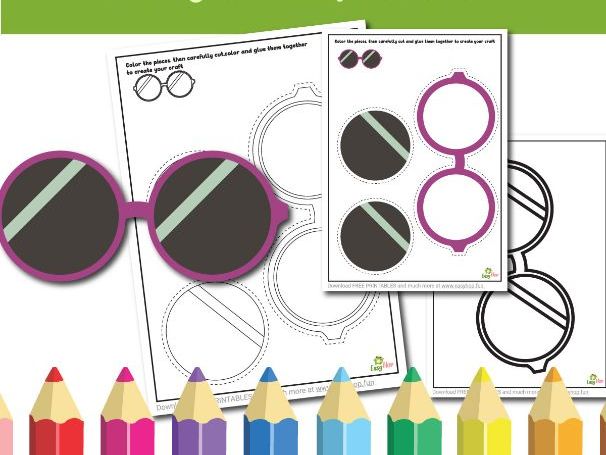 Sunglasses Art & Craft Printable Pack | Cut, Color, and Glue Activity for Kids 3-Pages