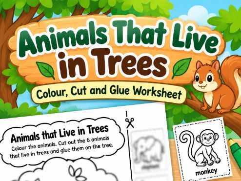 Animals That Live in Trees | Cut and Paste Animal Worksheet