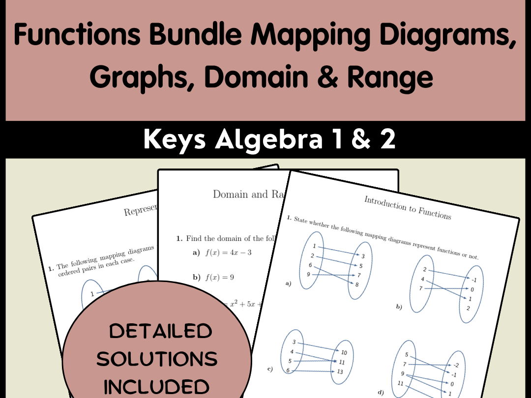 Functions Bundle: Mapping Diagrams, Graphs, Domain & Range Keys | Algebra 1 & 2
