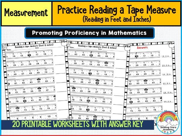 Reading a Tape Measure (in Feet & Inches) Worksheets | Measurement Practice Activities