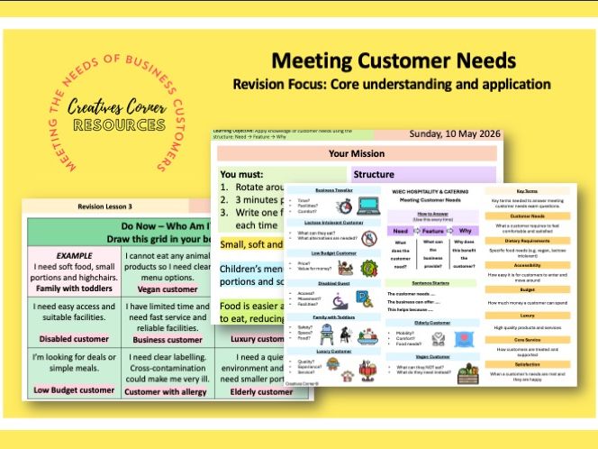 WJEC Hospitality & Catering Unit 1 – Meeting Customer Needs Revision Lesson