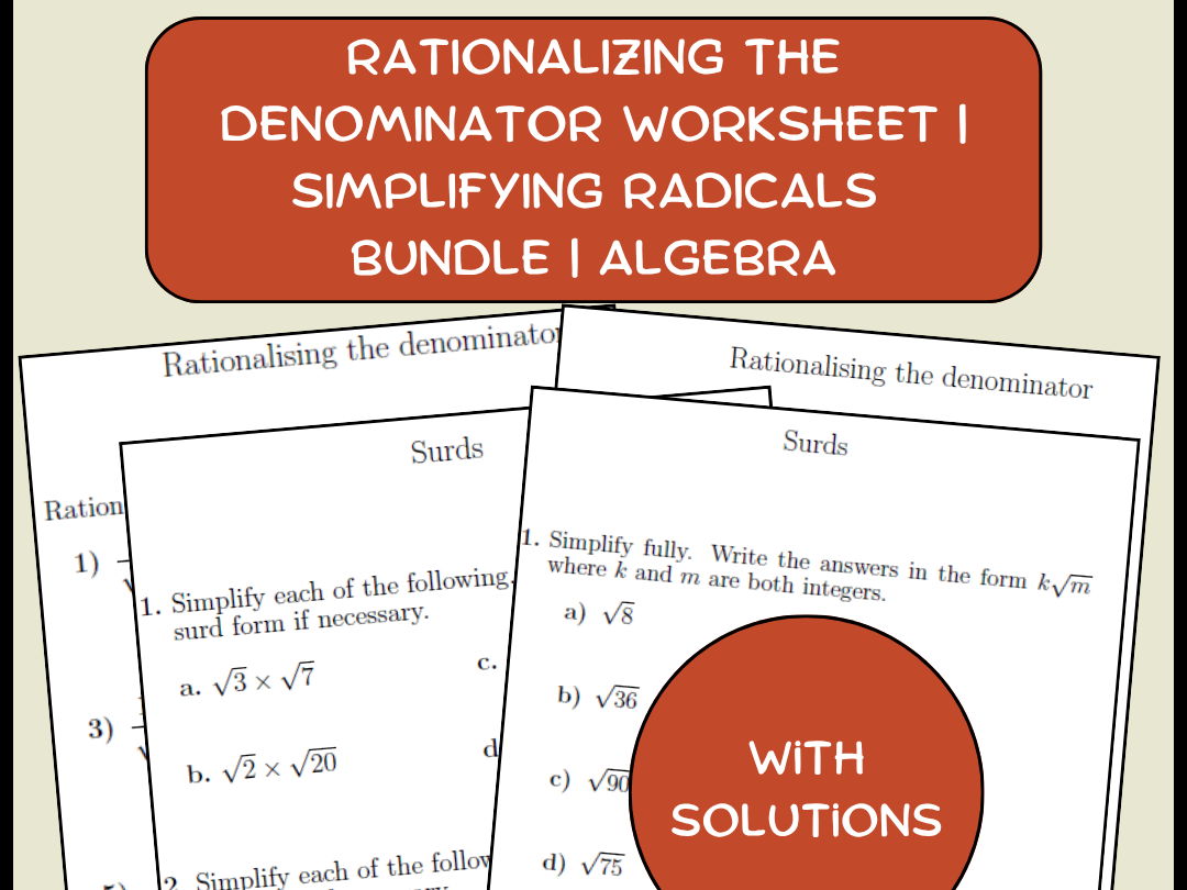 Rationalizing the Denominator Worksheet | Simplifying Radicals Bundle | Algebra