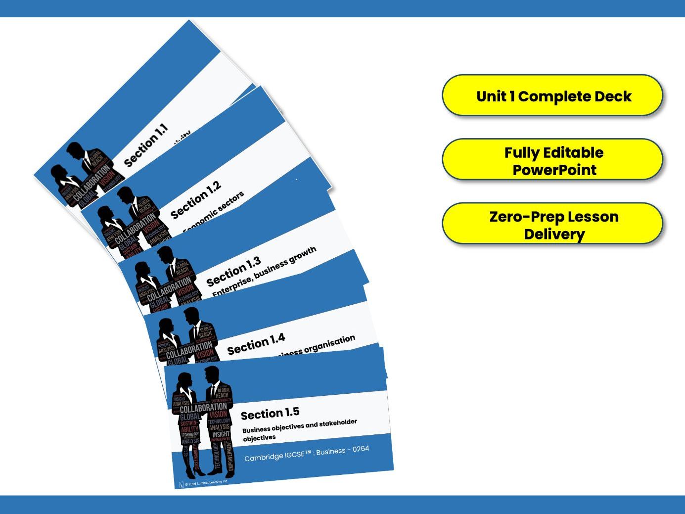 Cambridge IGCSE Business (0264): Unit 1 Understanding Business Activity Full Teaching Presentations Bundle